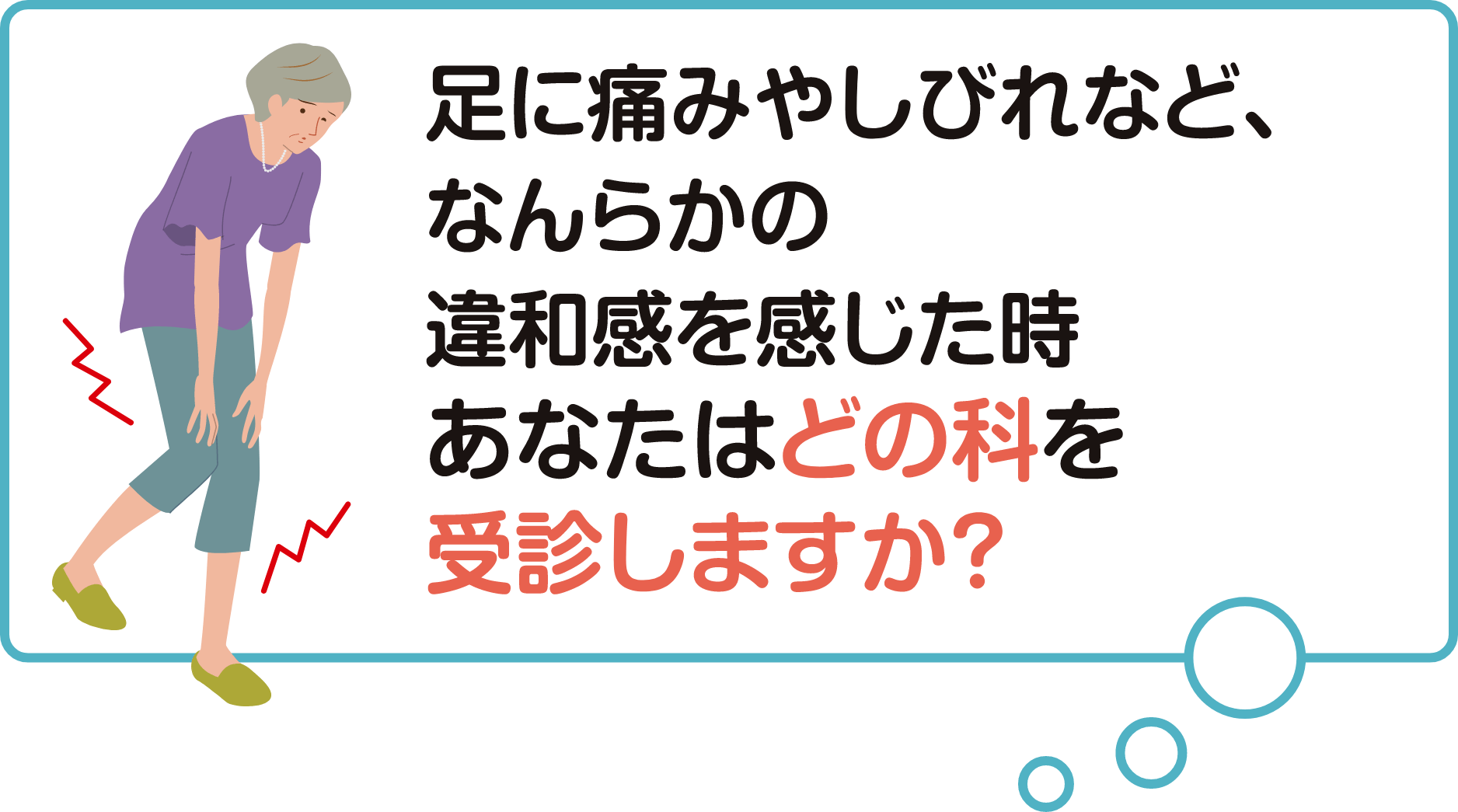 足に痛みやしびれなど、なんらかの違和感を感じた時あなたはどの科を受診しますか？